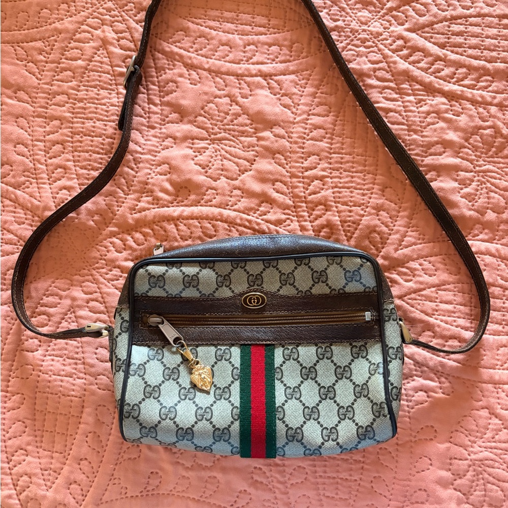 Authentic Ophidia Gucci Crossbody Bag - Brown and Cream with Green/Red Stripe